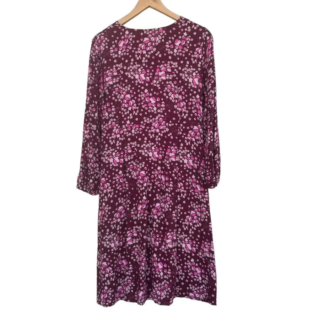 Boden Easy Midi Dress Mulled Wine Autumnal Leaves Burgundy Floral Soft Size 6P - Picture 4 of 6